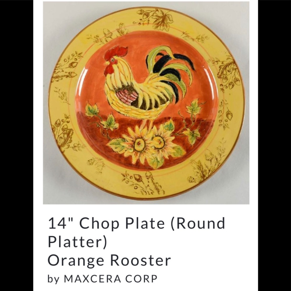 14" Chop Plate (Round Platter) Orange Rooster